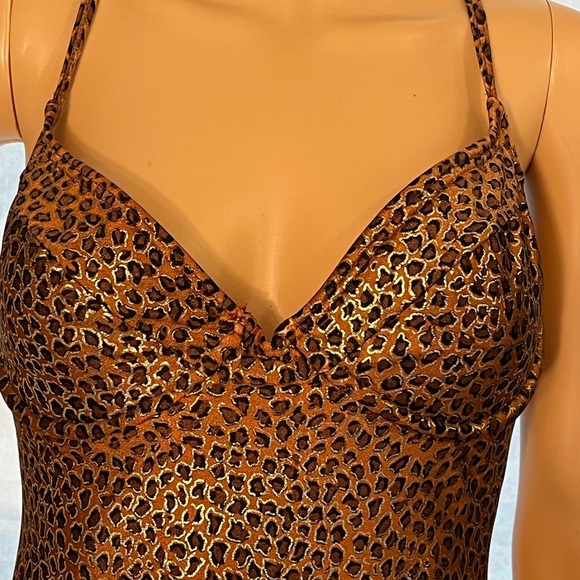 Vintage Copper Metallic Cheetah Print One Piece Swimsuit - Picture 3 of 11